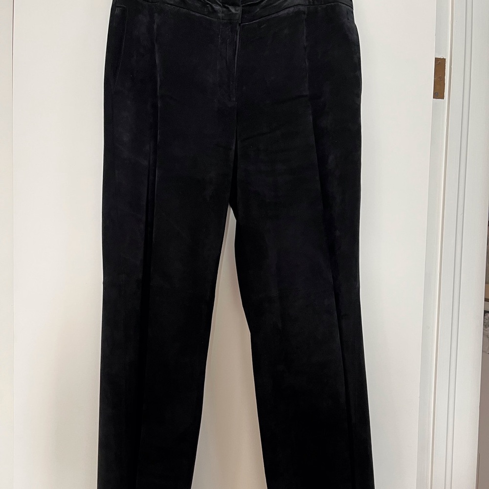 Navy Suede Wide Leg Pants